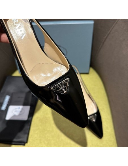 Cheap Reps Prada Slingback Pumps 55mm in Black Patent Leather