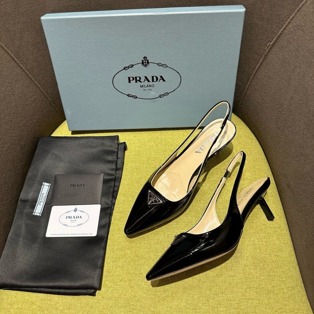 Cheap Reps Prada Slingback Pumps 55mm in Black Patent Leather