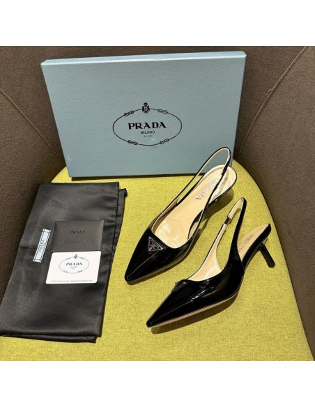 Cheap Reps Prada Slingback Pumps 55mm in Black Patent Leather