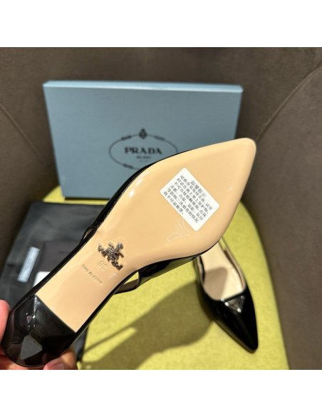 Cheap Reps Prada Slingback Pumps 55mm in Black Patent Leather