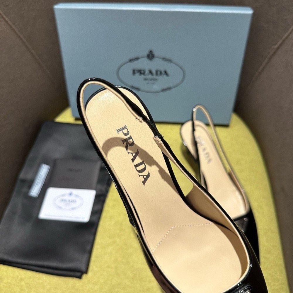 Cheap Reps Prada Slingback Pumps 55mm in Black Patent Leather
