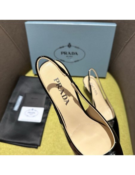 Cheap Reps Prada Slingback Pumps 55mm in Black Patent Leather