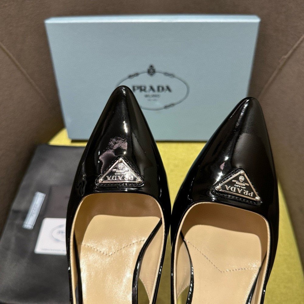 Cheap Reps Prada Slingback Pumps 55mm in Black Patent Leather