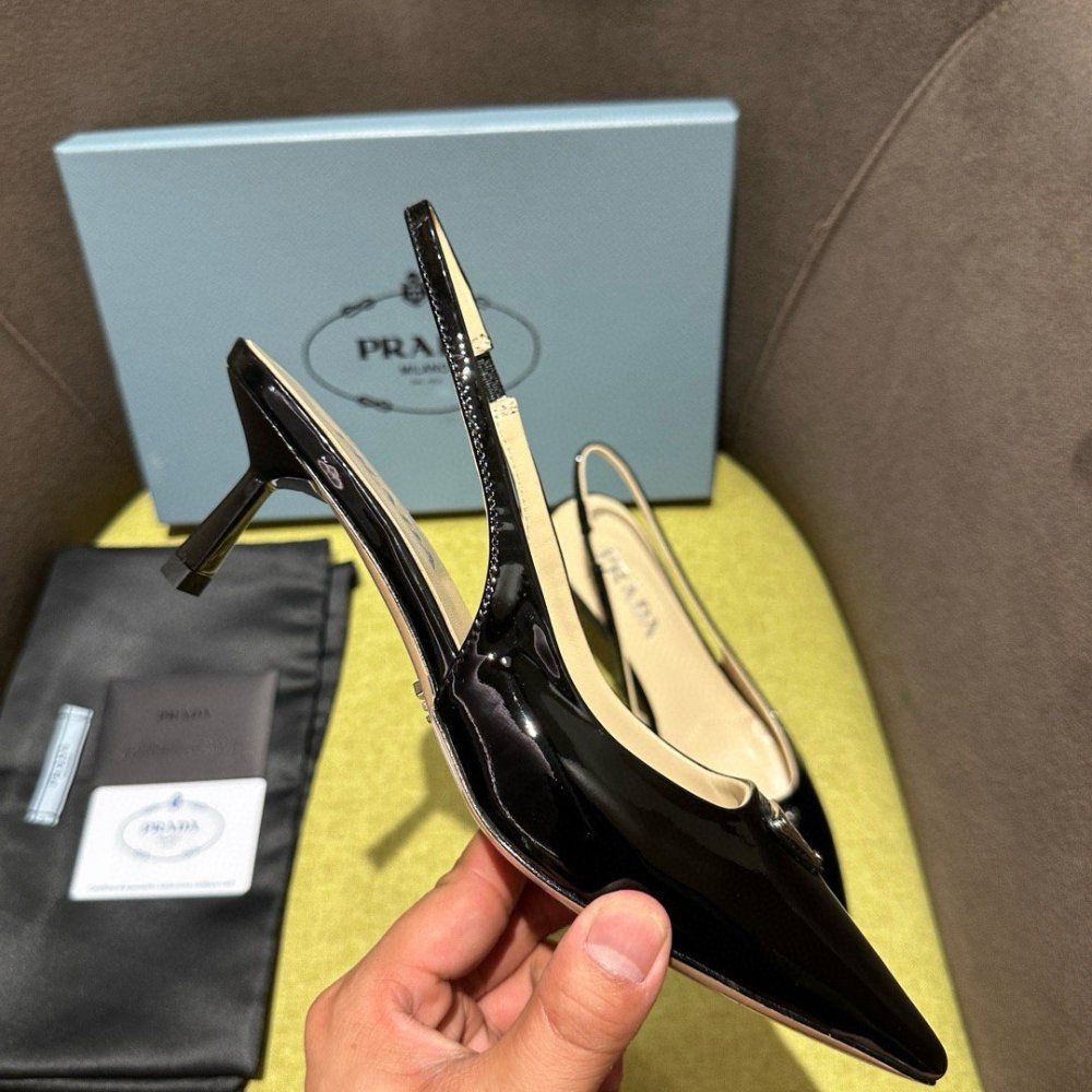 Cheap Reps Prada Slingback Pumps 55mm in Black Patent Leather