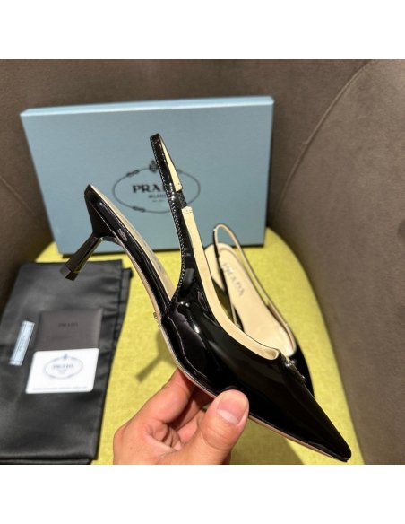 Cheap Reps Prada Slingback Pumps 55mm in Black Patent Leather