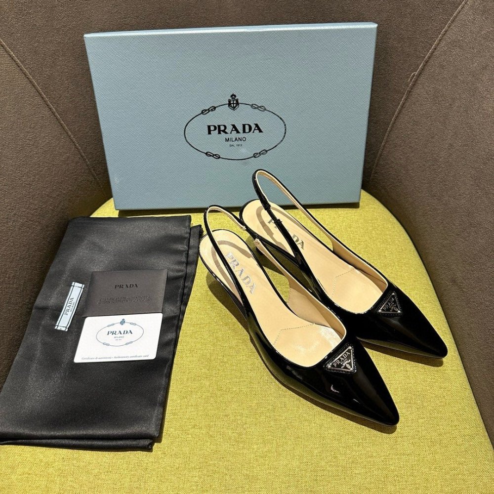 Cheap Reps Prada Slingback Pumps 55mm in Black Patent Leather
