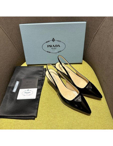Cheap Reps Prada Slingback Pumps 55mm in Black Patent Leather
