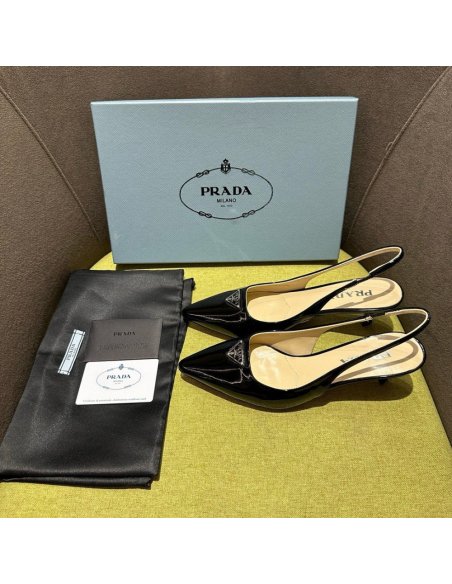 Cheap Reps Prada Slingback Pumps 55mm in Black Patent Leather