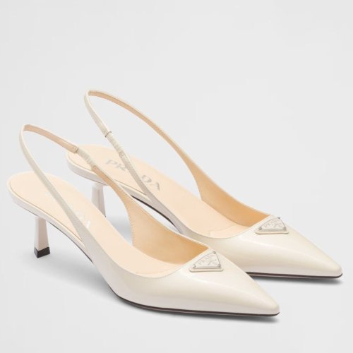 Cheap Reps Prada Slingback Pumps 55mm in White Patent Leather