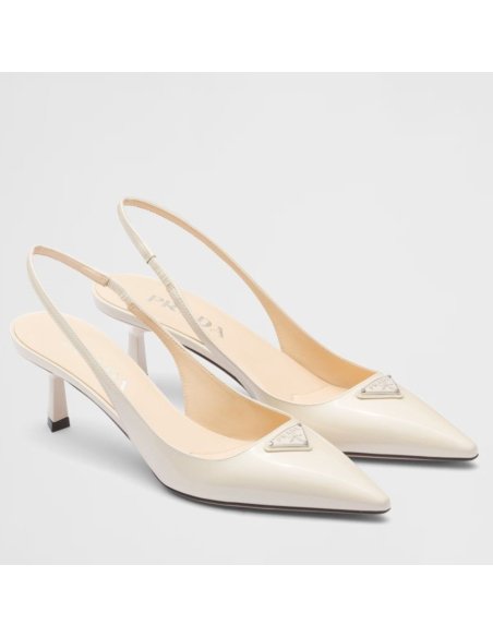 Cheap Reps Prada Slingback Pumps 55mm in White Patent Leather