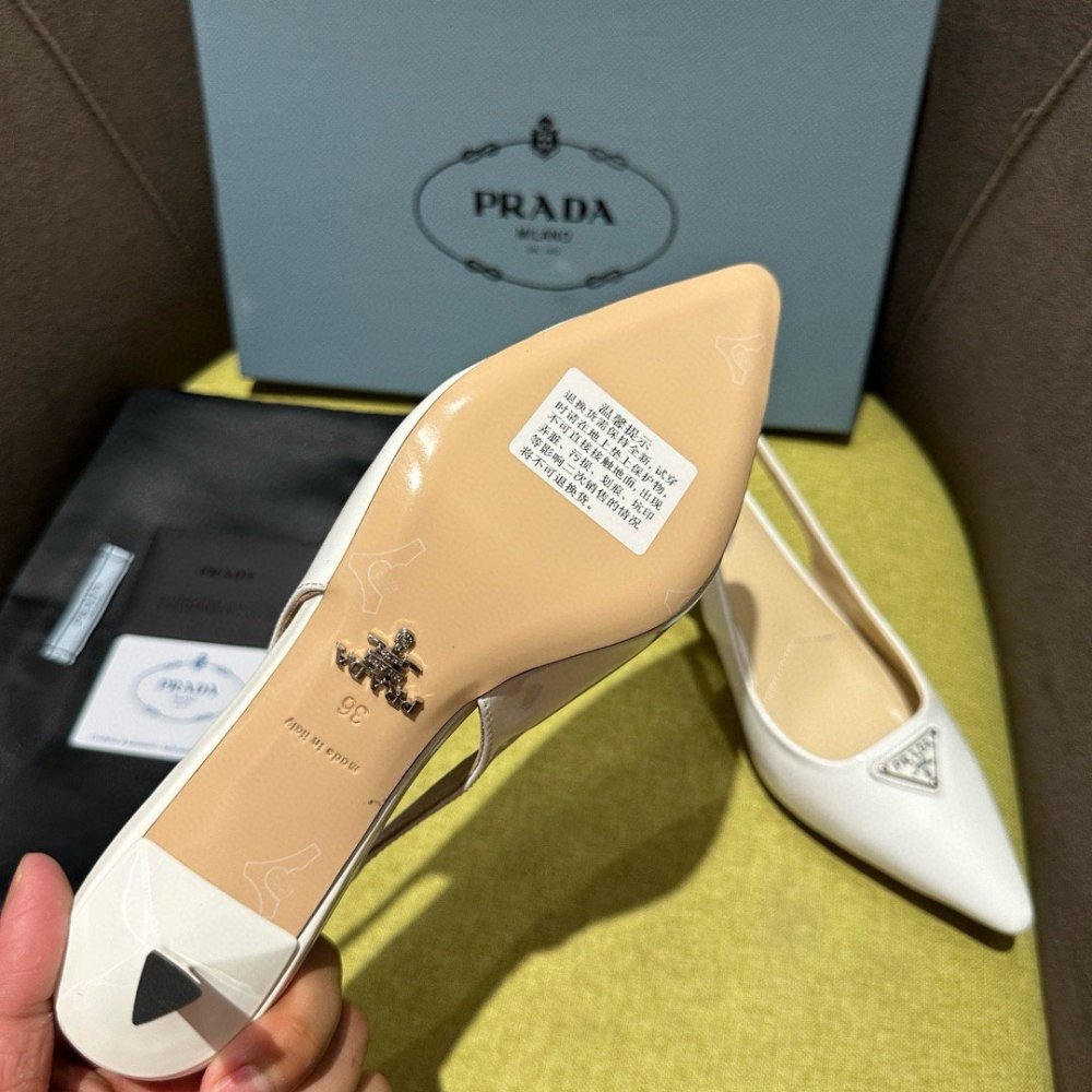 Cheap Reps Prada Slingback Pumps 55mm in White Patent Leather
