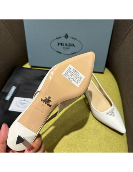 Cheap Reps Prada Slingback Pumps 55mm in White Patent Leather