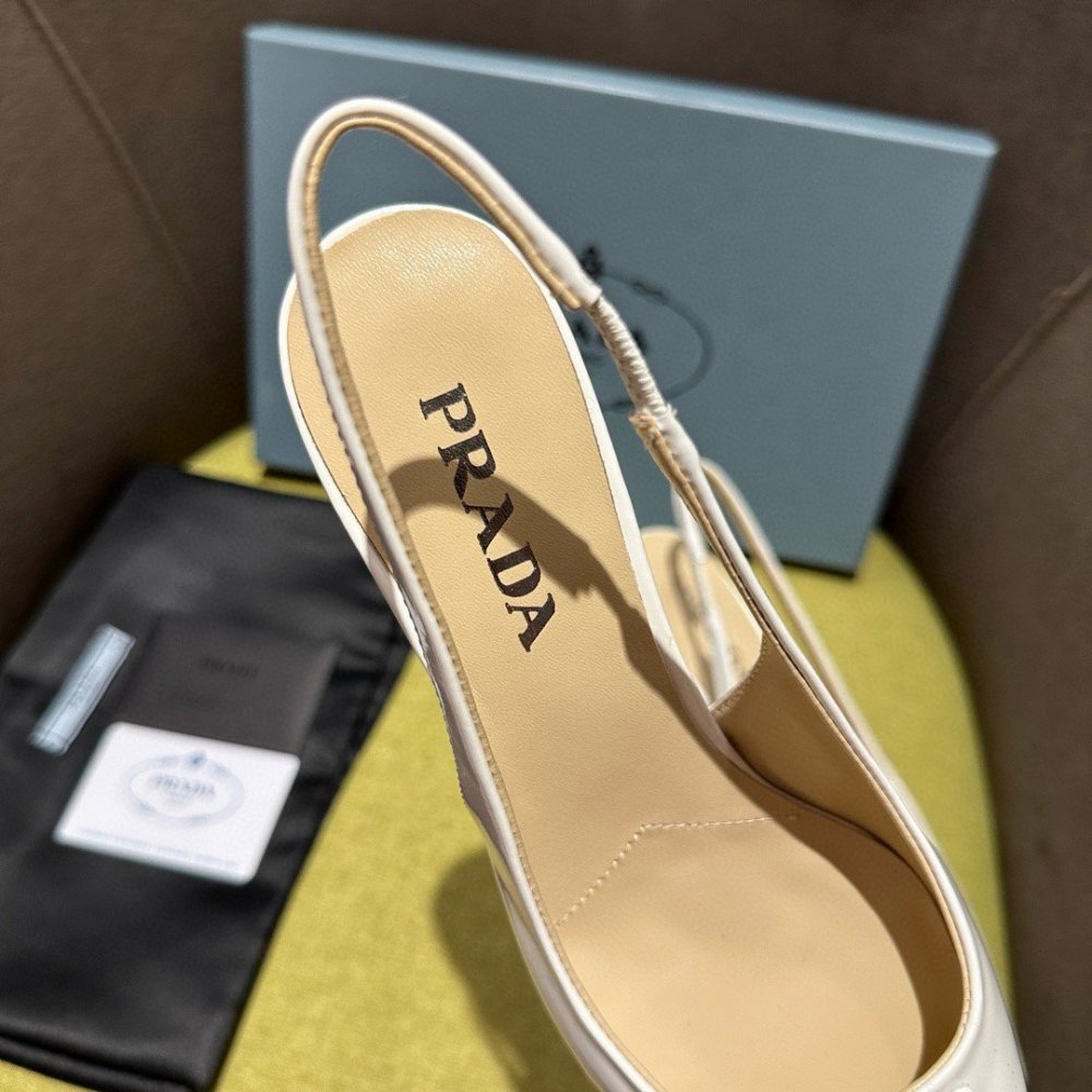Cheap Reps Prada Slingback Pumps 55mm in White Patent Leather