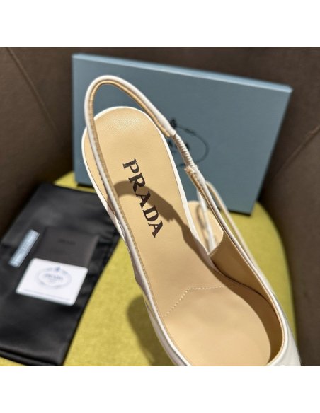 Cheap Reps Prada Slingback Pumps 55mm in White Patent Leather