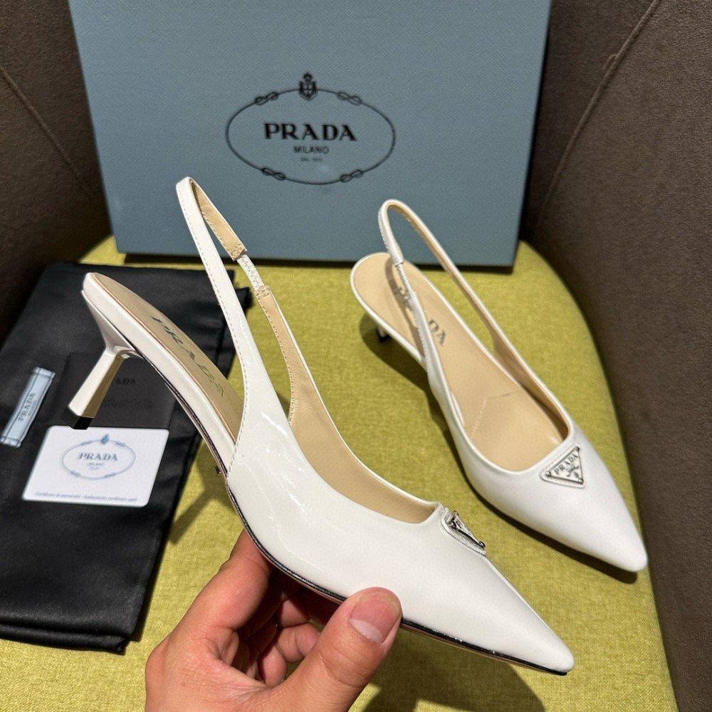 Cheap Reps Prada Slingback Pumps 55mm in White Patent Leather