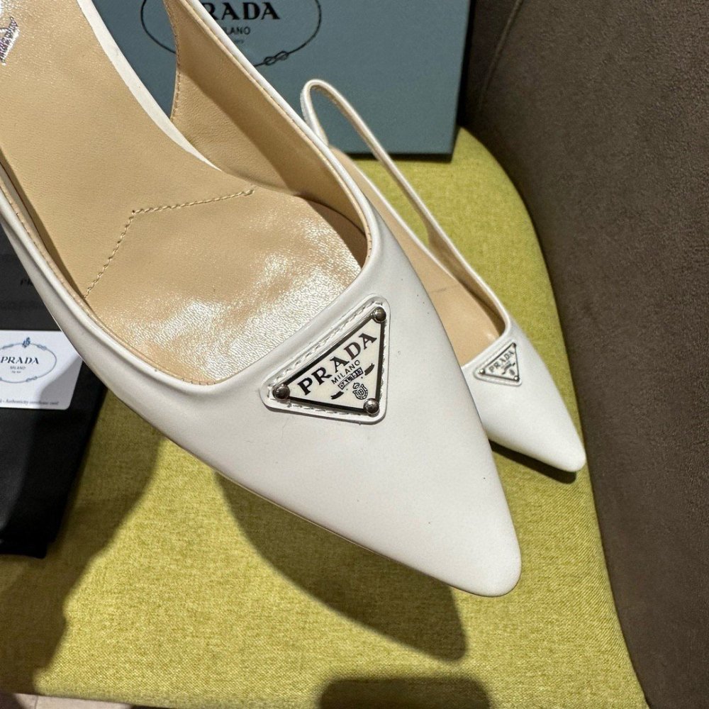 Cheap Reps Prada Slingback Pumps 55mm in White Patent Leather