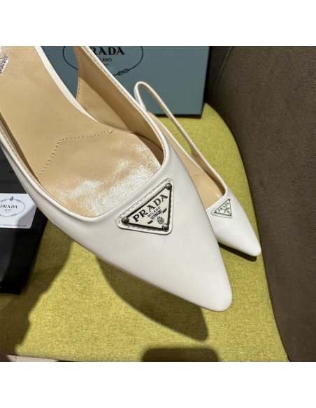 Cheap Reps Prada Slingback Pumps 55mm in White Patent Leather