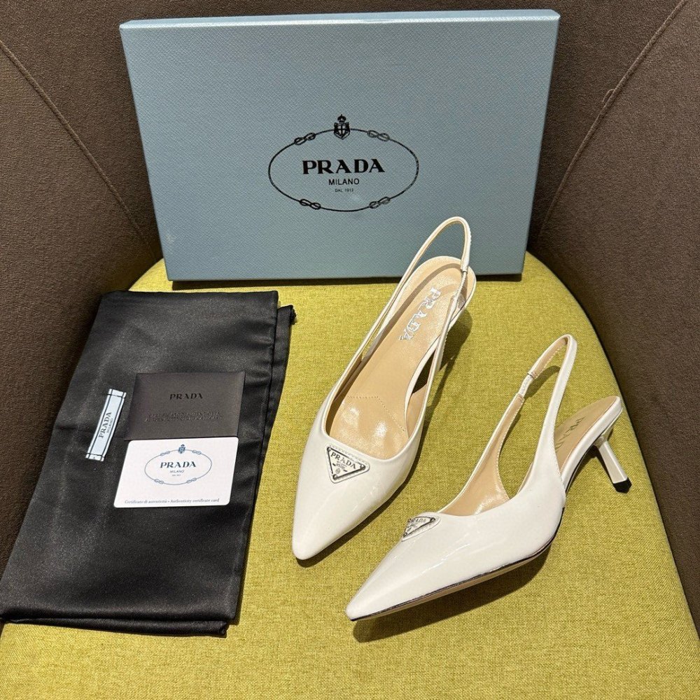 Cheap Reps Prada Slingback Pumps 55mm in White Patent Leather
