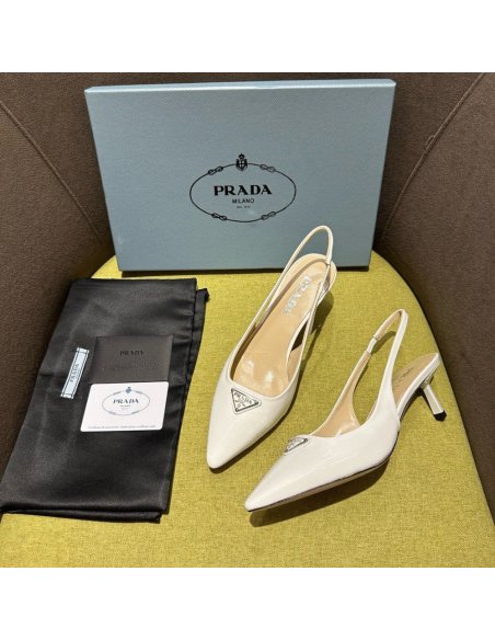 Cheap Reps Prada Slingback Pumps 55mm in White Patent Leather