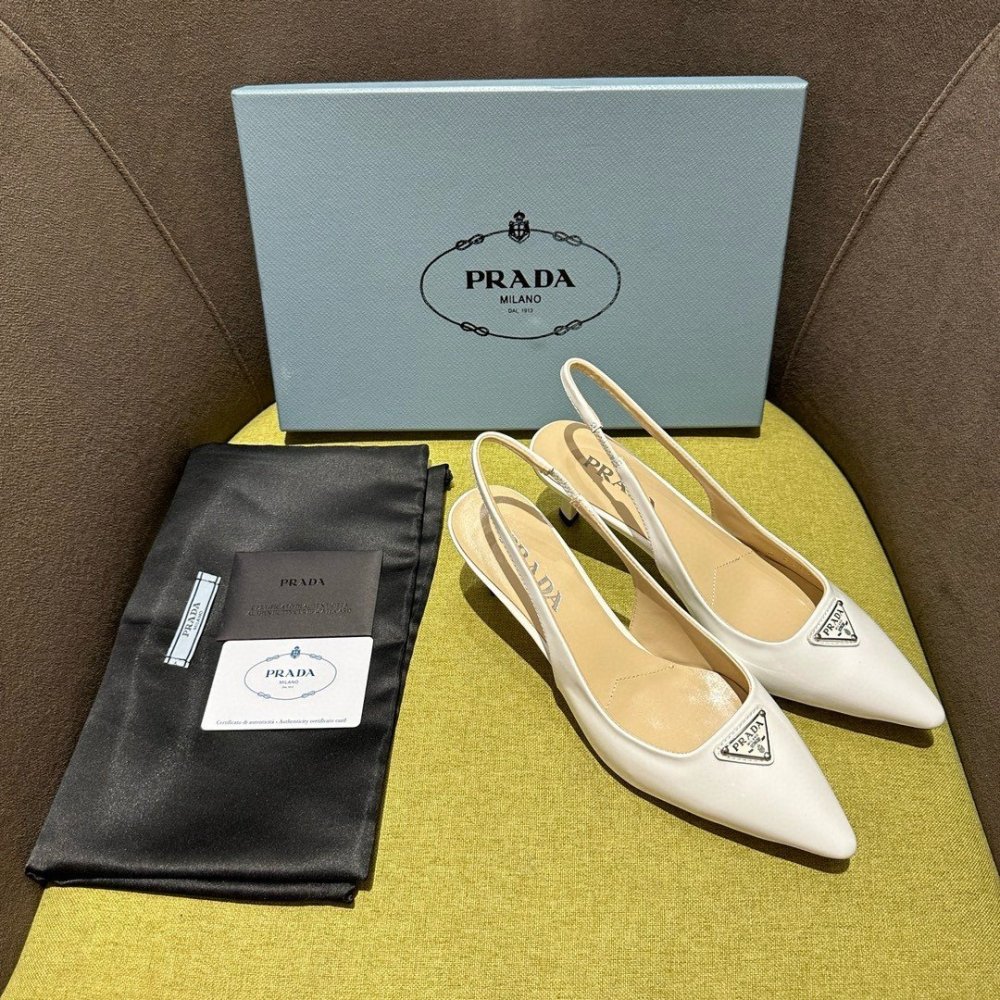 Cheap Reps Prada Slingback Pumps 55mm in White Patent Leather