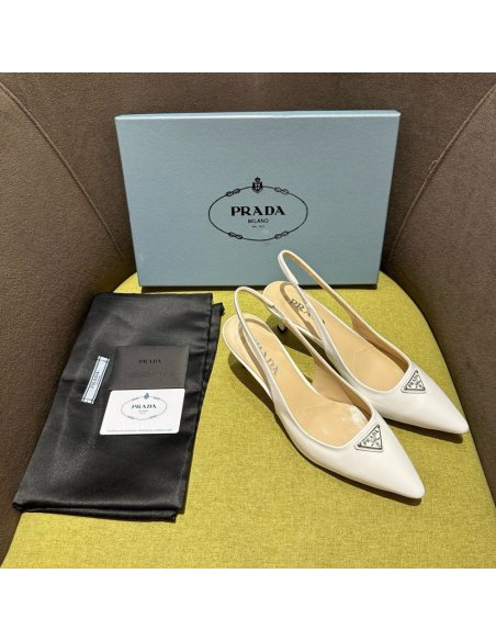 Cheap Reps Prada Slingback Pumps 55mm in White Patent Leather