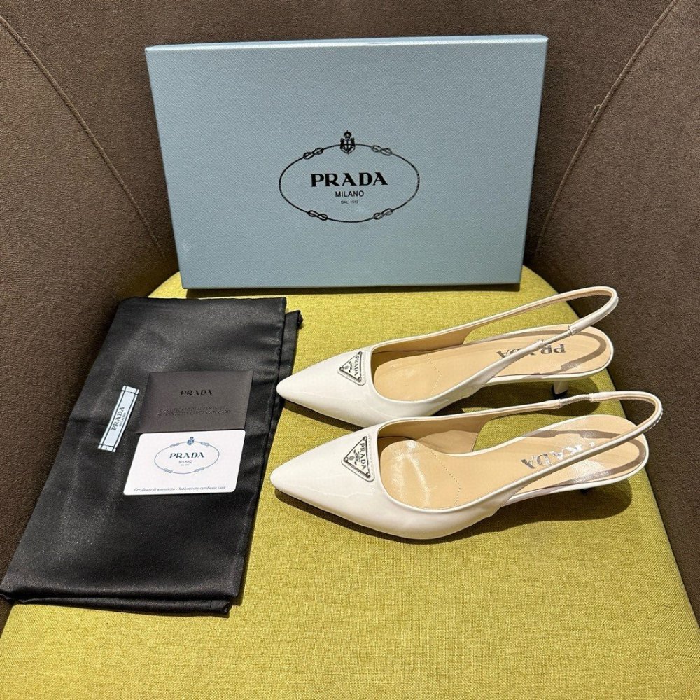 Cheap Reps Prada Slingback Pumps 55mm in White Patent Leather