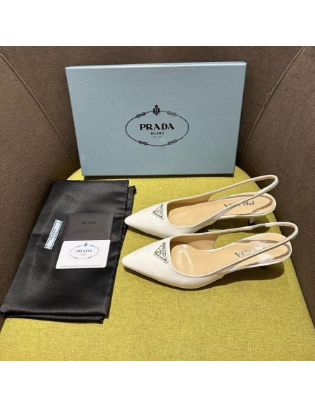 Cheap Reps Prada Slingback Pumps 55mm in White Patent Leather