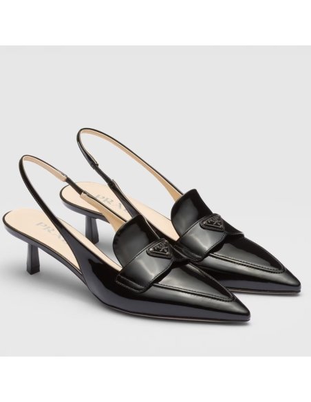 Cheap Reps Prada Slingback Pumps 45mm in Black Patent Calfskin