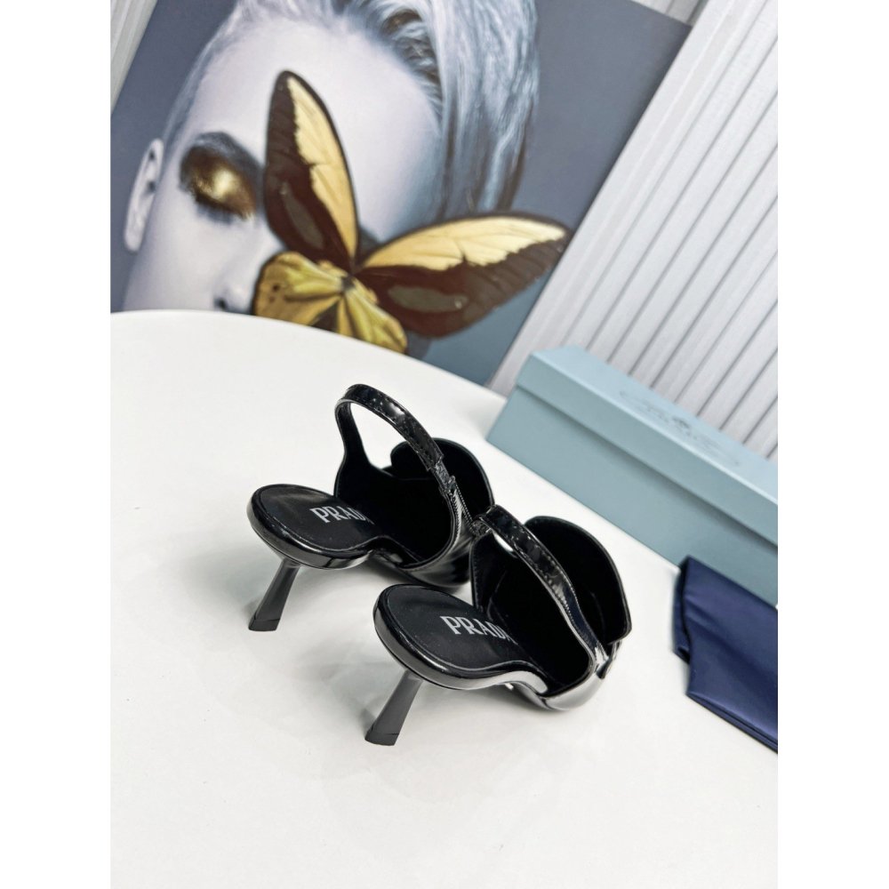 Cheap Reps Prada Slingback Pumps 45mm in Black Patent Calfskin
