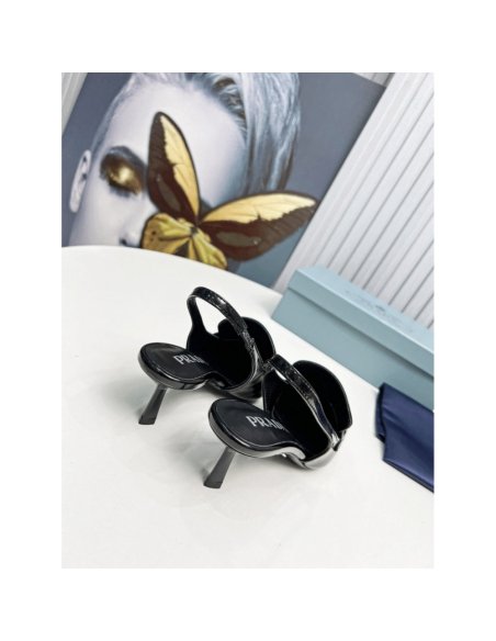 Cheap Reps Prada Slingback Pumps 45mm in Black Patent Calfskin