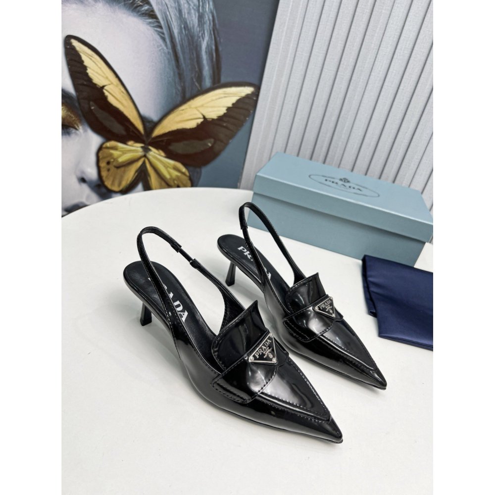 Cheap Reps Prada Slingback Pumps 45mm in Black Patent Calfskin