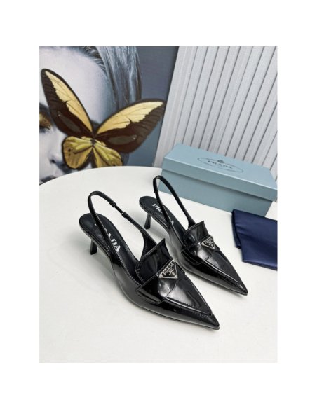 Cheap Reps Prada Slingback Pumps 45mm in Black Patent Calfskin