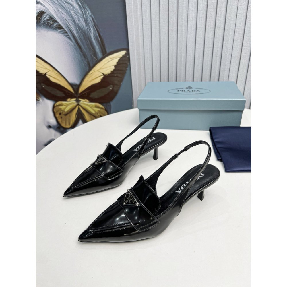 Cheap Reps Prada Slingback Pumps 45mm in Black Patent Calfskin