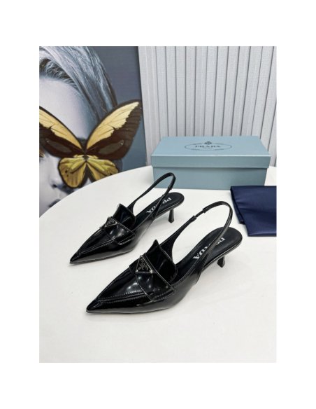 Cheap Reps Prada Slingback Pumps 45mm in Black Patent Calfskin