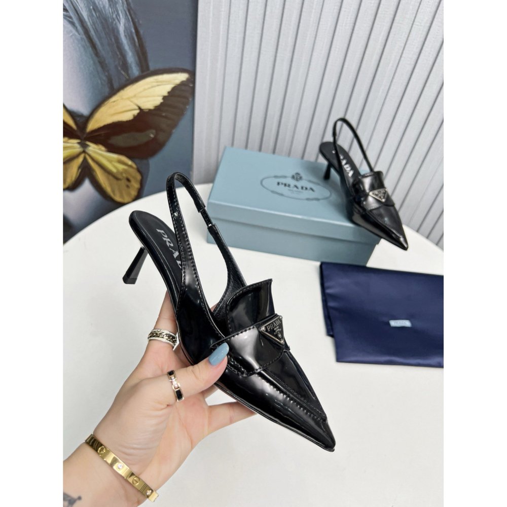 Cheap Reps Prada Slingback Pumps 45mm in Black Patent Calfskin