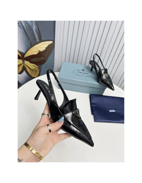 Cheap Reps Prada Slingback Pumps 45mm in Black Patent Calfskin