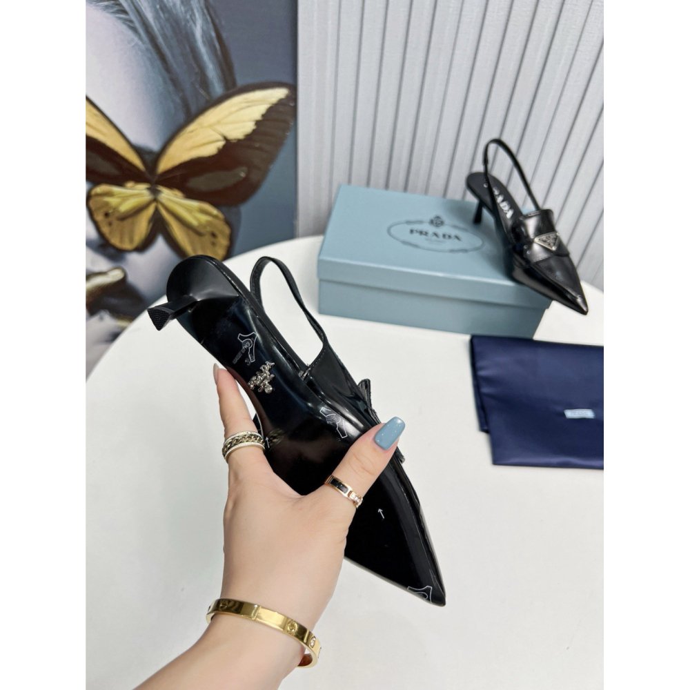 Cheap Reps Prada Slingback Pumps 45mm in Black Patent Calfskin