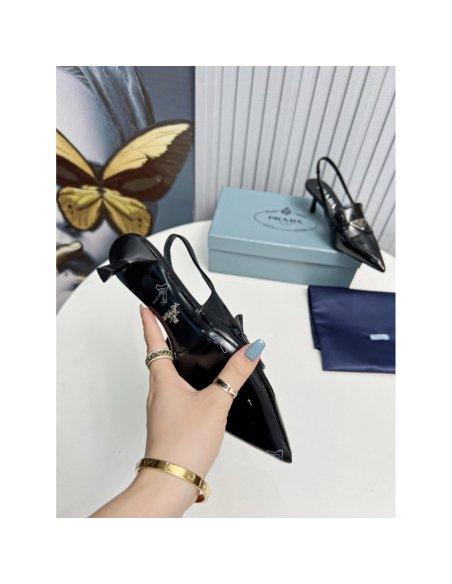 Cheap Reps Prada Slingback Pumps 45mm in Black Patent Calfskin