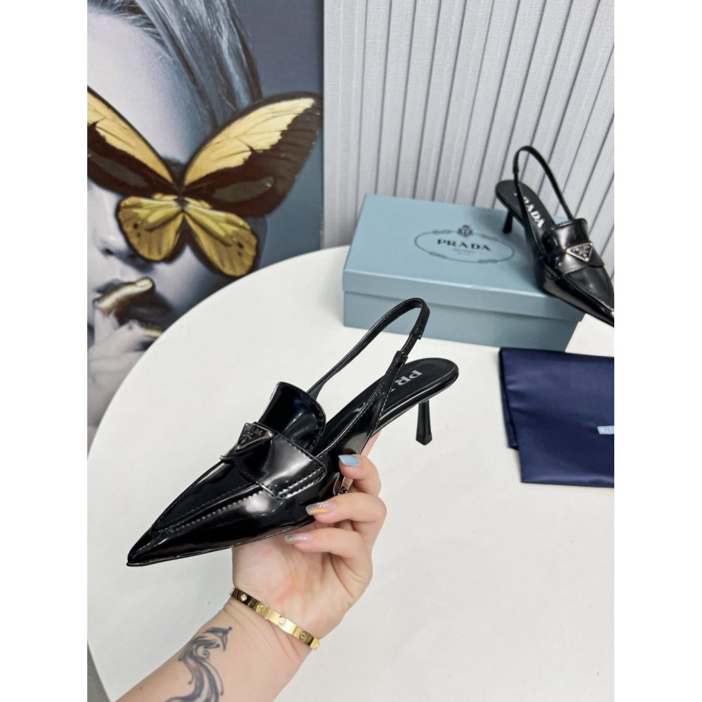 Cheap Reps Prada Slingback Pumps 45mm in Black Patent Calfskin