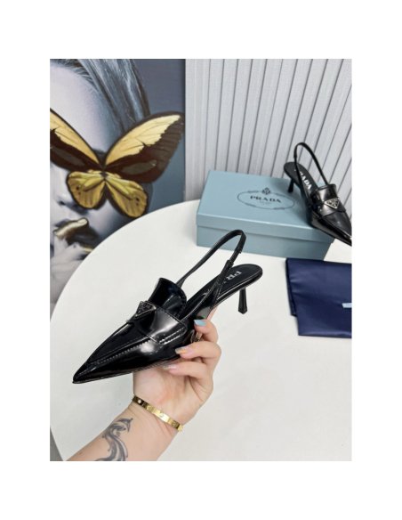 Cheap Reps Prada Slingback Pumps 45mm in Black Patent Calfskin