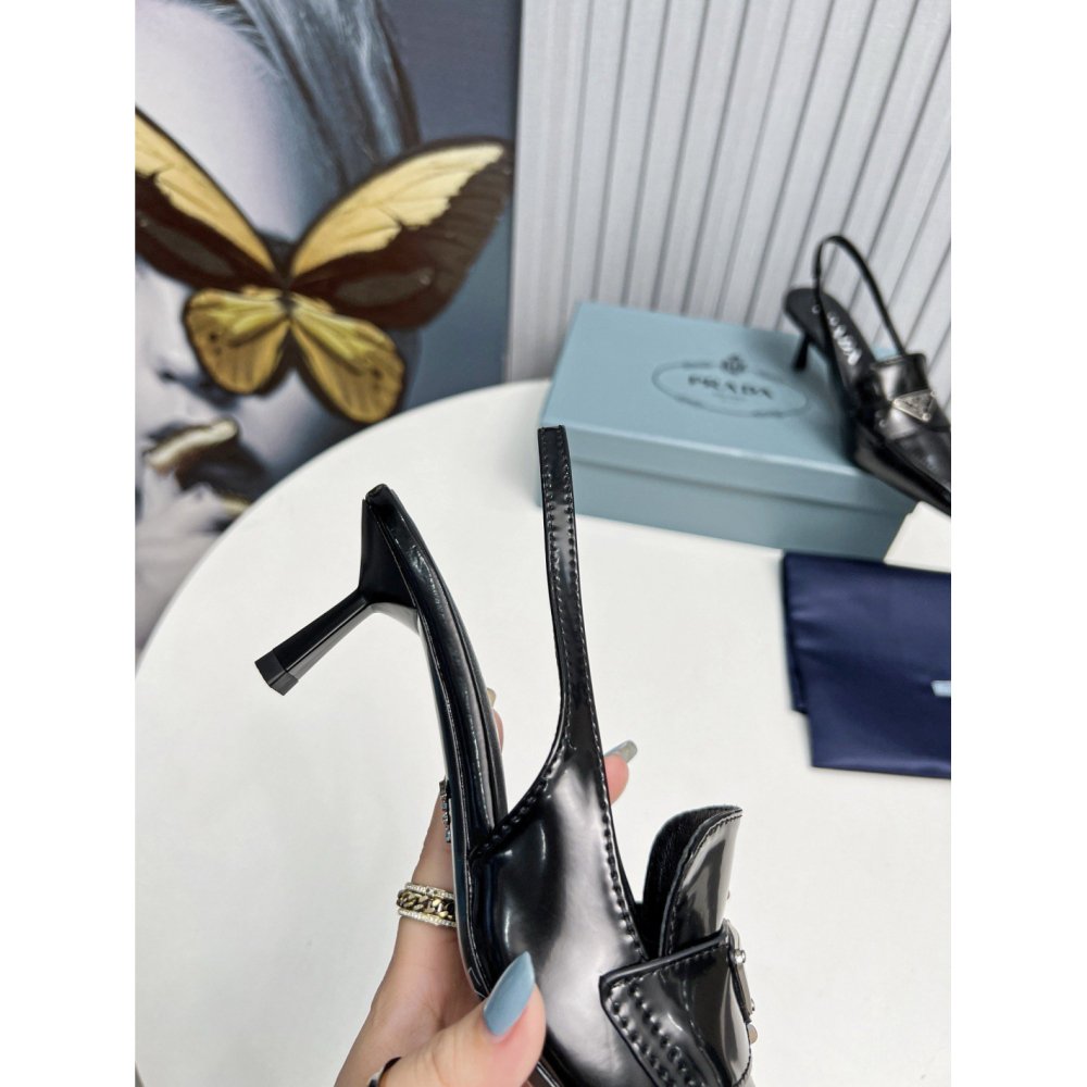 Cheap Reps Prada Slingback Pumps 45mm in Black Patent Calfskin
