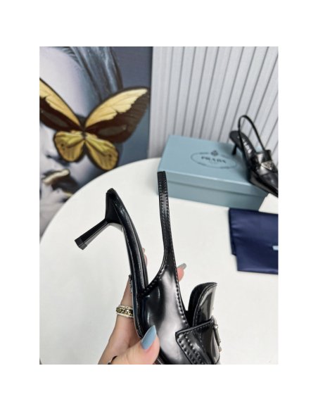 Cheap Reps Prada Slingback Pumps 45mm in Black Patent Calfskin