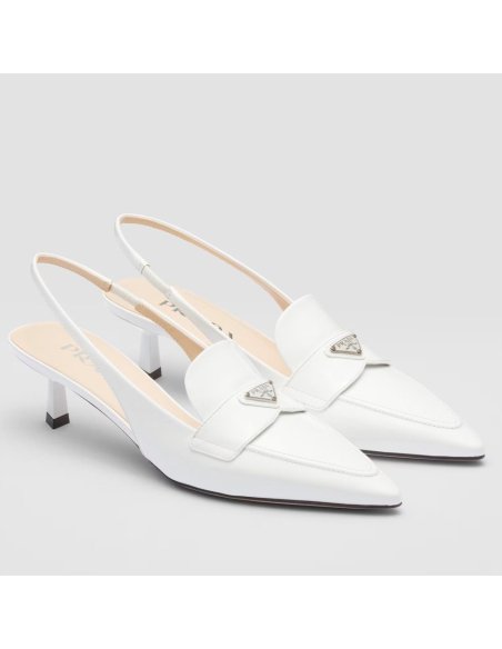 Cheap Reps Prada Slingback Pumps 45mm in White Patent Calfskin