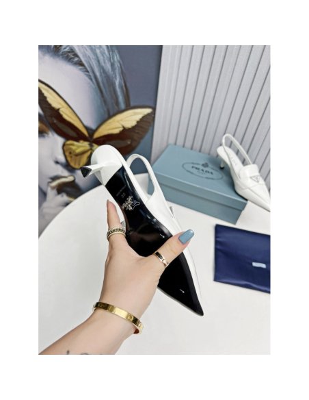 Cheap Reps Prada Slingback Pumps 45mm in White Patent Calfskin