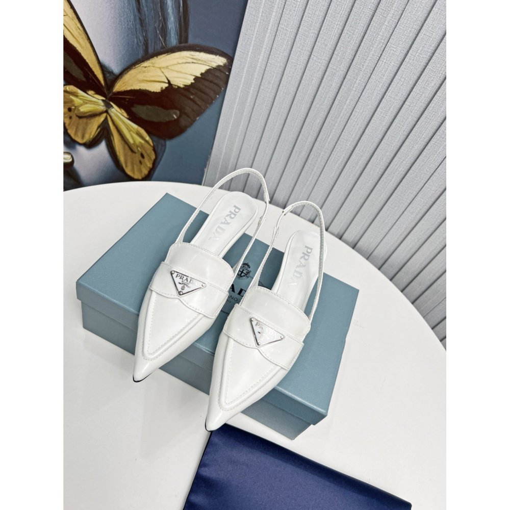 Cheap Reps Prada Slingback Pumps 45mm in White Patent Calfskin