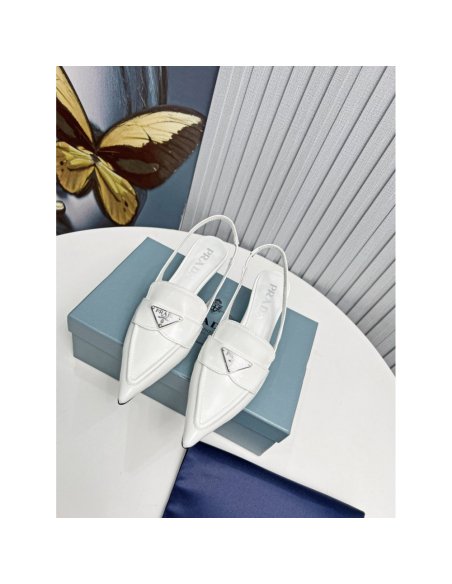 Cheap Reps Prada Slingback Pumps 45mm in White Patent Calfskin