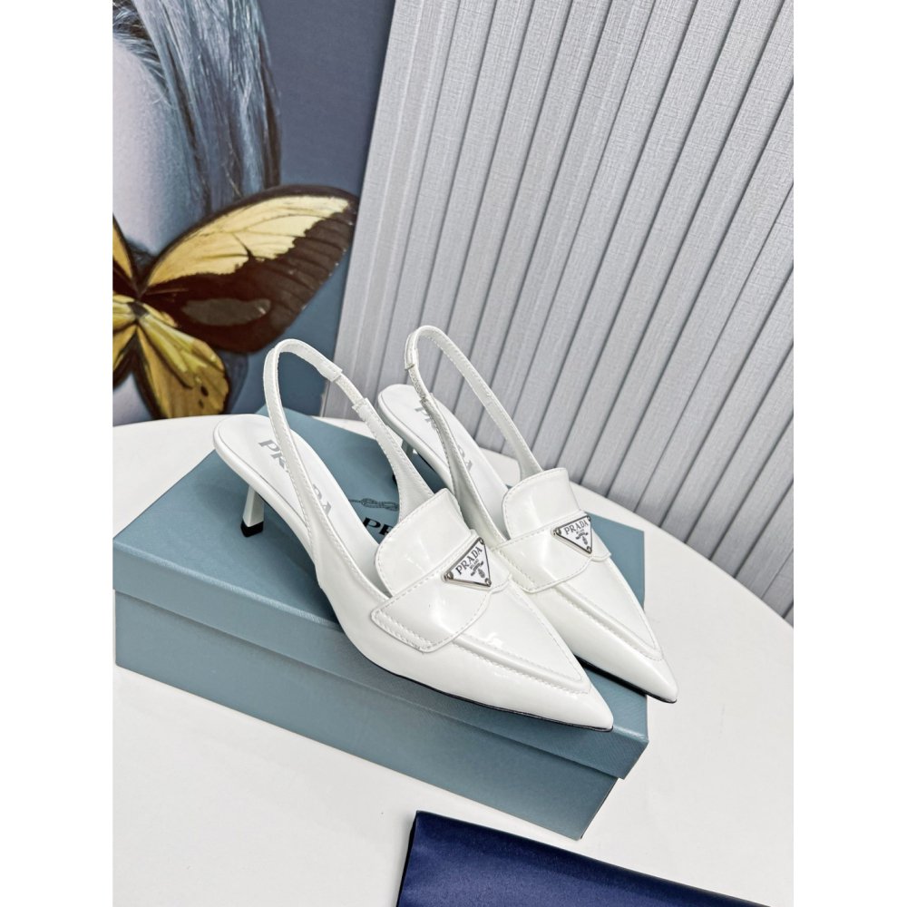 Cheap Reps Prada Slingback Pumps 45mm in White Patent Calfskin