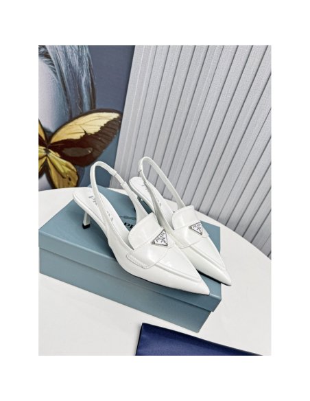 Cheap Reps Prada Slingback Pumps 45mm in White Patent Calfskin