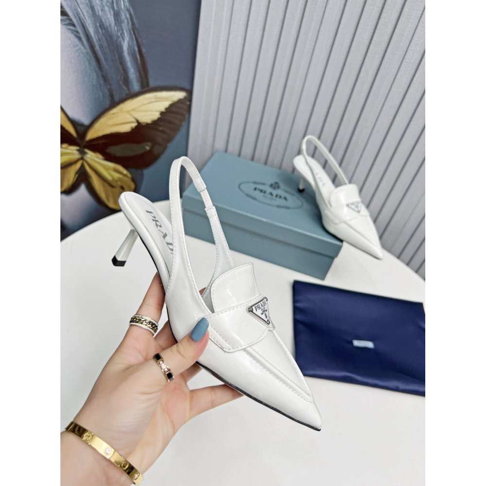 Cheap Reps Prada Slingback Pumps 45mm in White Patent Calfskin