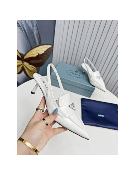 Cheap Reps Prada Slingback Pumps 45mm in White Patent Calfskin